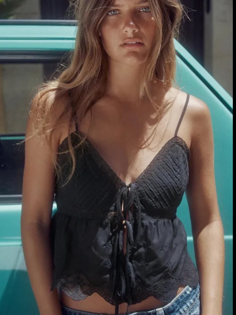 Zara Black Lace Tie-Front Camisole